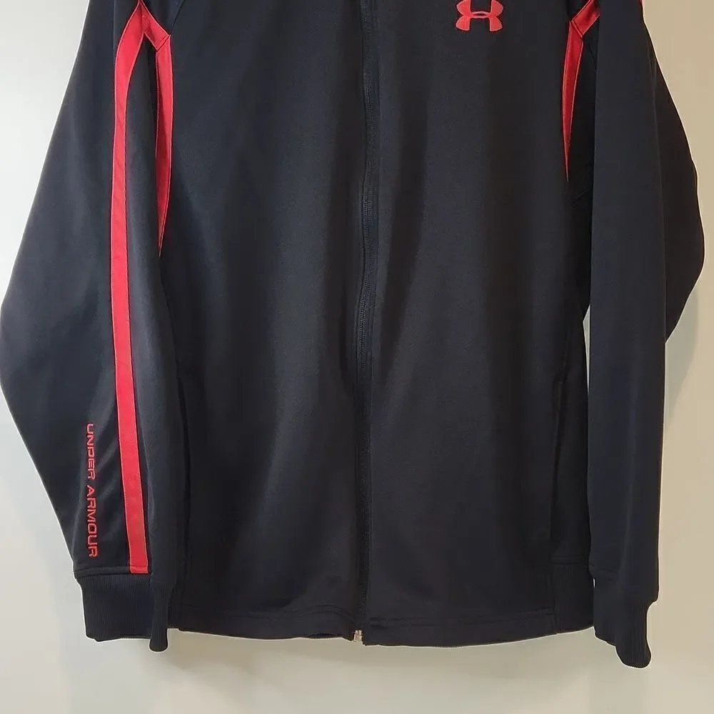 Under Armour Full Zip Track Jacket Men's Sz Medium Loose Black/Red EUC NICE!